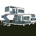 Stylish Modern Modular House Exterior With Palm Trees Lawn And Outdoor Terrace Staircase