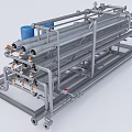 Robust Industrial Piping Equipment with Metal Pipes Blue Pumps and Steel Frame Structure