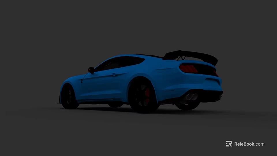 Blue Two Door Sports Car With Rear Spoiler Black Wheels And Red Brake Calipers 3d model 