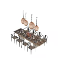 Modern Dining Table Set With Six Chairs And Four Pendant Lights