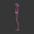3D Character Model With Purple Hair Headphones Black Cropped Top Light Blue Pants
