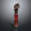 Metallic Mechanical Weapon With Red Components And Axe Head Design 3d model
