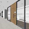 Long Elevator Corridor With Wooden Doors Ceiling Lights And Polished Floor 3d model