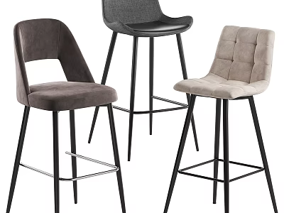 Elegant Modern Bar Stools With Velvet Leather Seats Black Metal Legs And Gray Beige Hues 3d model