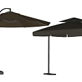 Brown And Black Patio Umbrellas With Curved Stand Layered Design And Base