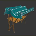 Portable Foldable Stand With Blue Cloth Cover And Wooden Frame