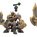 Fantasy Game and Movie Character Design With Armored Body Shields and Green Weapon