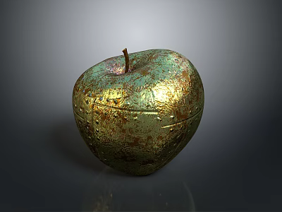 Golden Metallic Apple With Stem And Rustic Texture On Dark Background 3d model