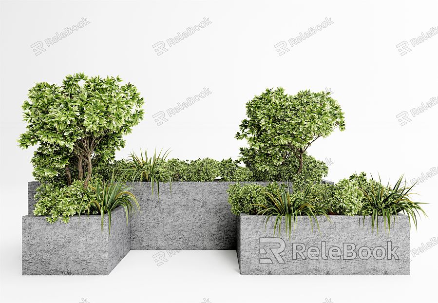 modern flower bed green plant potted shrub flower bed model