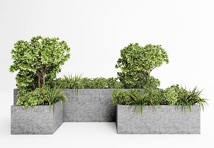 modern flower bed green plant potted shrub flower bed 3d model