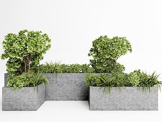 modern flower bed green plant potted shrub flower bed 3d model