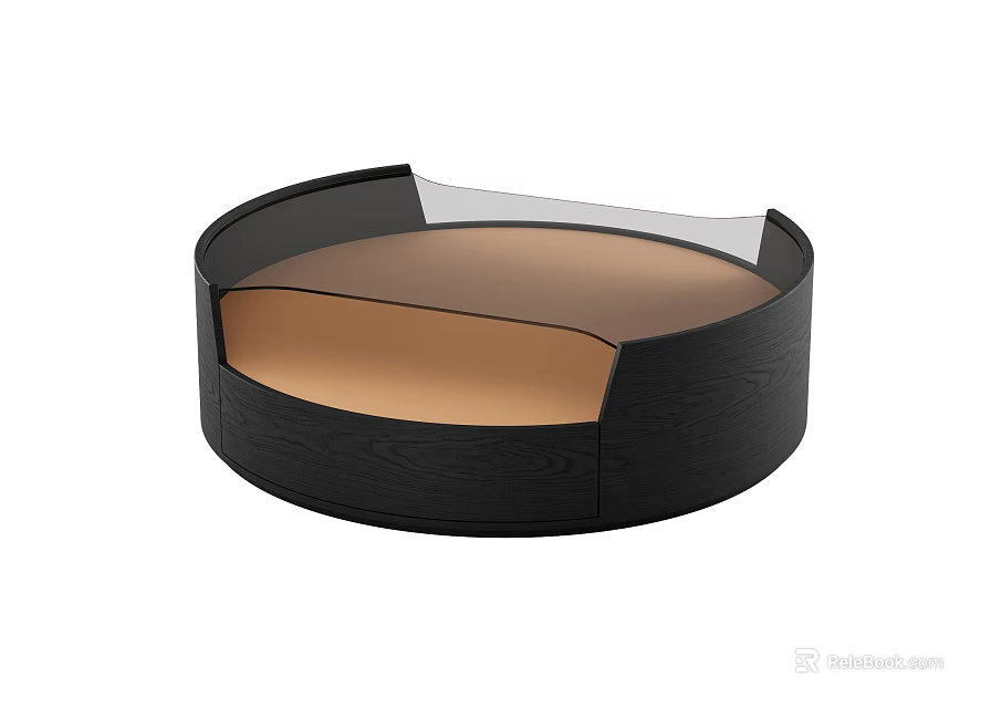 Modern Round Coffee Table with Black Wood Frame and Brown Tabletop Design 3d model 