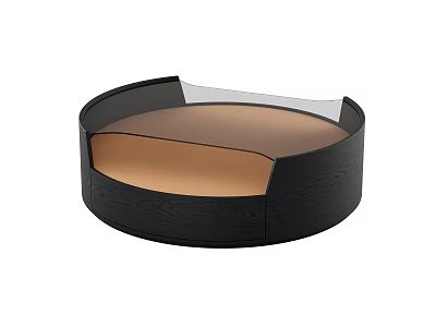 Modern Round Coffee Table with Black Wood Frame and Brown Tabletop Design 3d model