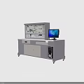 Educational Lab Workstation with Control Panel Computer Monitor and Storage Cabinets 3d model