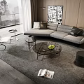 Modern Gray Sofa and Coffee Table Set with Floor to Ceiling Windows and Artwork 3d model