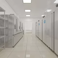 Spacious Commercial Kitchen Interior Design With Stainless Steel Countertops White Tile Walls And Cabinets