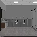 Public Restroom Interior With Urinals Stalls Sink Mirror White Walls And Tiled Floor