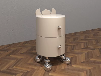 Elegant White Bedside Table With Two Drawers Silver Knobs And Metal Legs 3d model
