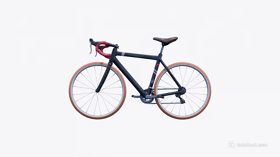 Stylish Black Bicycle With Red Handlebars Brown Seat And White Rims 3d model 