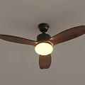 Modern Ceiling Fan Light With Wooden Blades Black Base And Round Light For Interior Decoration