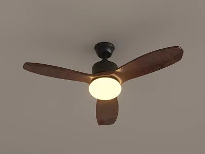 Modern Ceiling Fan Light With Wooden Blades Black Base And Round Light For Interior Decoration 3d model