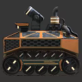 Military Vehicle With Tracked Wheels Multiple Cannons And Mesh Armored Design
