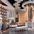 Stylish Clothing Store Interior With Mannequins Clothing Displays Shelves And Ceiling Lights