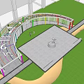 Spiral Pergola Design With Square Platform And Green Lawn In Outdoor Space