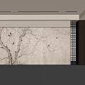 Modern Minimalist Feature Wall With Beige Background Chinese Tree Branch And Bird Patterns 3d model