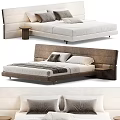 Modern Double Bed Designs With Light Dark Headboards Striped Bedspread Pillows And Bedside Tables