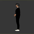 Man In Black Jacket White Shirt Black Pants White Shoes Arms Outstretched Against Gray Background