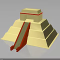 Step Pyramid Structure Featuring Multiple Stepped Levels And Red Staircase Leading To Top Platform 3d model