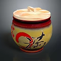Ceramic Aquarium With Wooden Lid And Red Yellow Decorative Chinese Fu Character Pattern