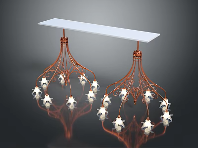 Modern Copper Chandelier With White Shades And Reflective Base Design 3d model
