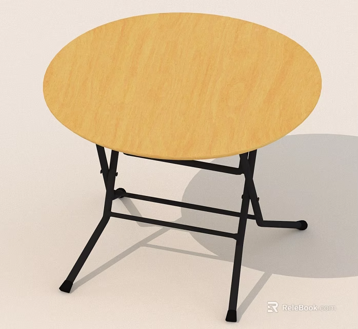 Round Wooden Folding Table With Light Wood Top And Black Metal Legs 3d model 