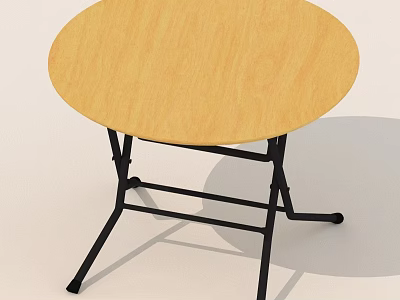 Round Wooden Folding Table With Light Wood Top And Black Metal Legs 3d model