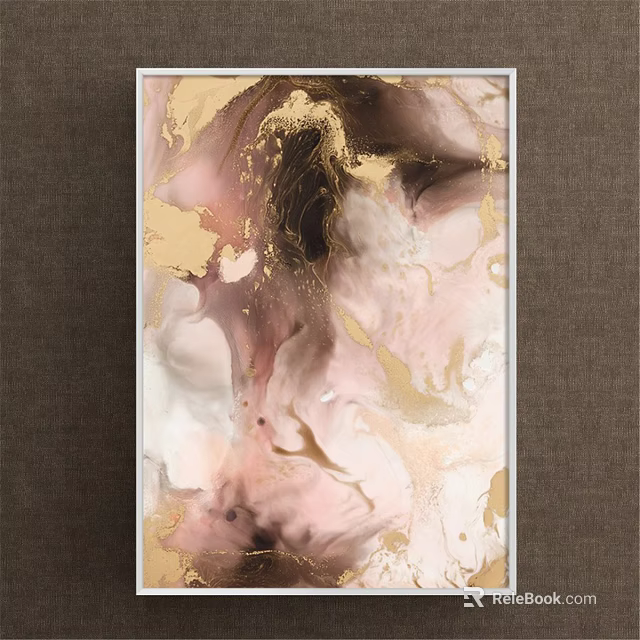 Abstract Painting With Pink Gold And White Fluid Marble Like Texture Wall Art 3d model 