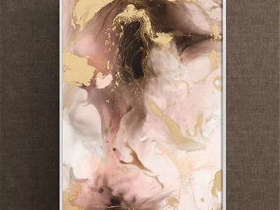 Abstract Painting With Pink Gold And White Fluid Marble Like Texture Wall Art 3d model