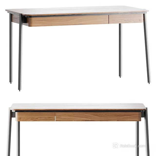 Modern Minimalist Dining Table With Wooden Top And Metal Legs Design 3d model 