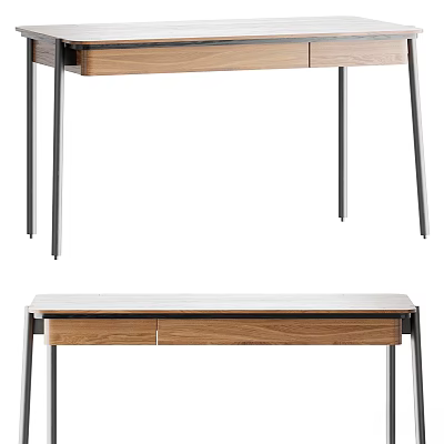 Modern Minimalist Dining Table With Wooden Top And Metal Legs Design 3d model
