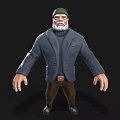 Man With Green Beanie White Beard In Navy Blue Coat And Brown Pants Black Shoes