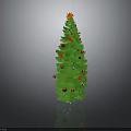 Decorated Christmas Tree With Green Pine Branches Red Gold Ornaments And Star Topper