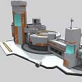 Futuristic Base Facility With Tower Labeled 3 Circular Central Structure Modular Buildings White Gray Orange