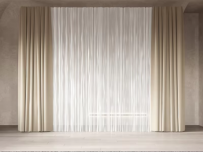 Modern Beige Drapes With White Sheer Curtains In Minimalist Soft Light Interior 3d model