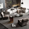 Elegant Modern Living Room With White Sofa Round Coffee Table Set And Accent Chairs Decor