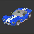 Blue and White Convertible Sports Car with White Stripes and Open Top Design