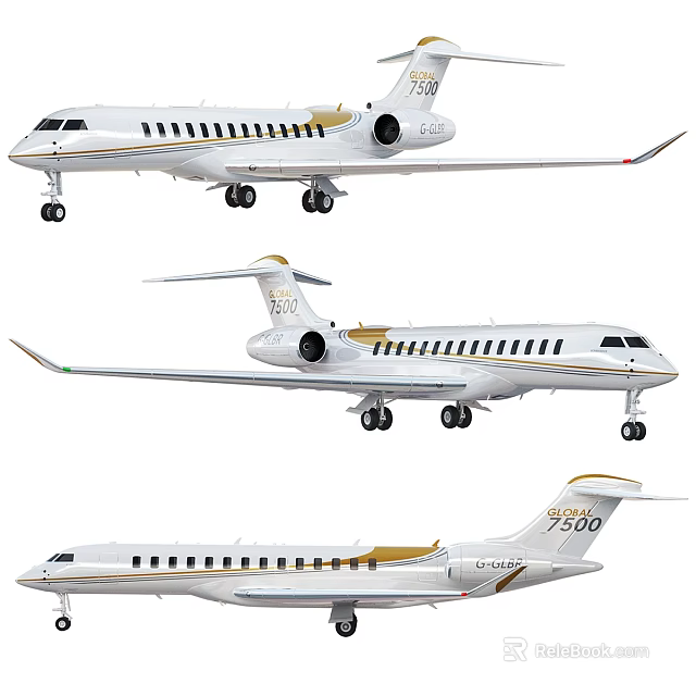 White Business Jets With Gold Accents In Multiple Views 3d model 