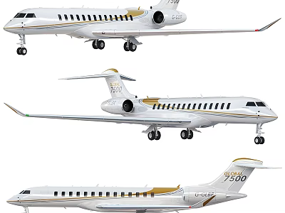 White Business Jets With Gold Accents In Multiple Views 3d model
