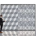 Professional Man Interacting With Large Modular Display Screen Showing Geometric Patterns 3d model