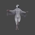 Game and Movie Character With White Body Dark Wings in Dynamic Pose on Red Background